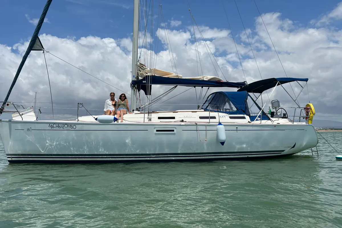 Exterior view of Machimbombo, a Dufour 385 Grand Large sailboat at Portimão, Portugal