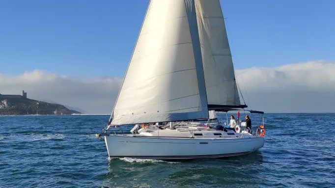 Exterior view of Machimbombo, a Dufour 385 Grand Large sailboat at Portimão, Portugal
