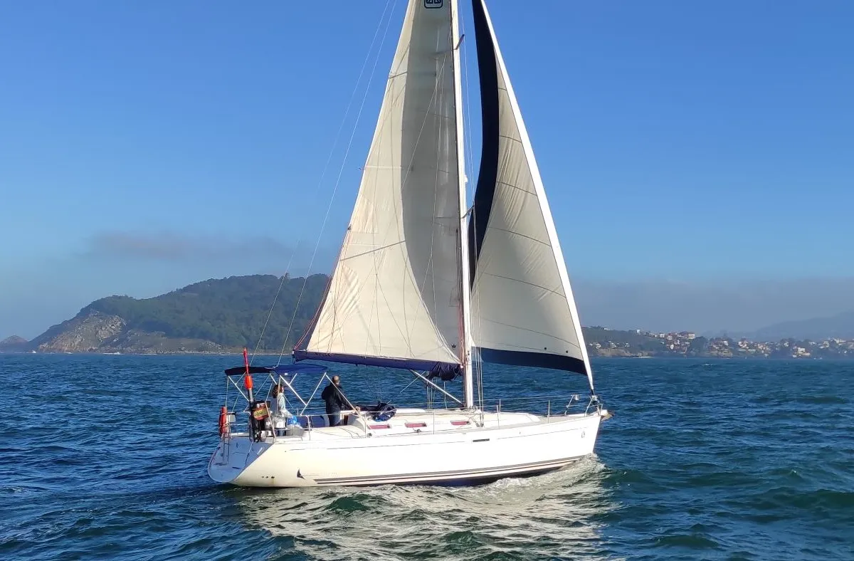 Exterior view of Machimbombo, a Dufour 385 Grand Large sailboat at Portimão, Portugal