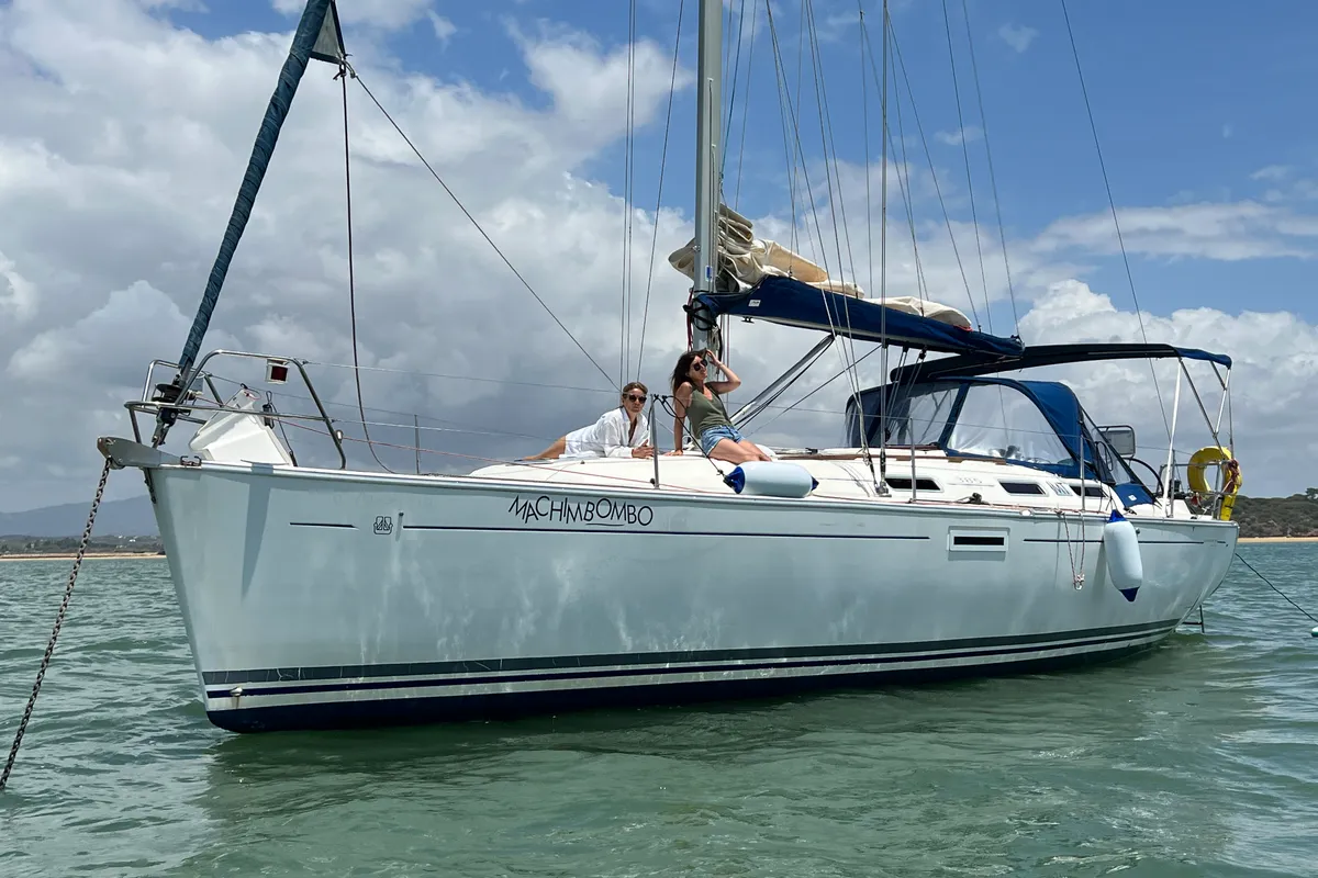 Exterior view of Machimbombo, a Dufour 385 Grand Large sailboat at Portimão, Portugal