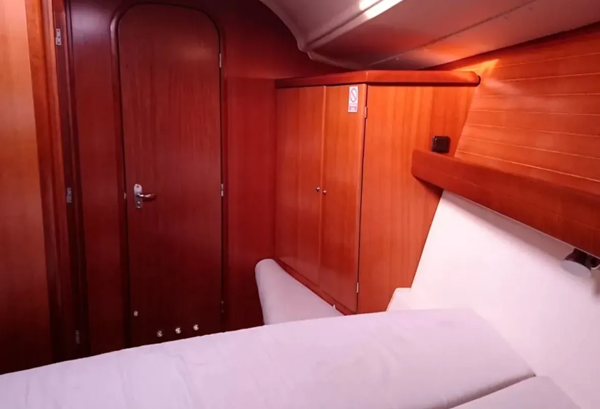 Cabin on Machimbombo, a Dufour 385 Grand Large sailboat at Portimão, Portugal