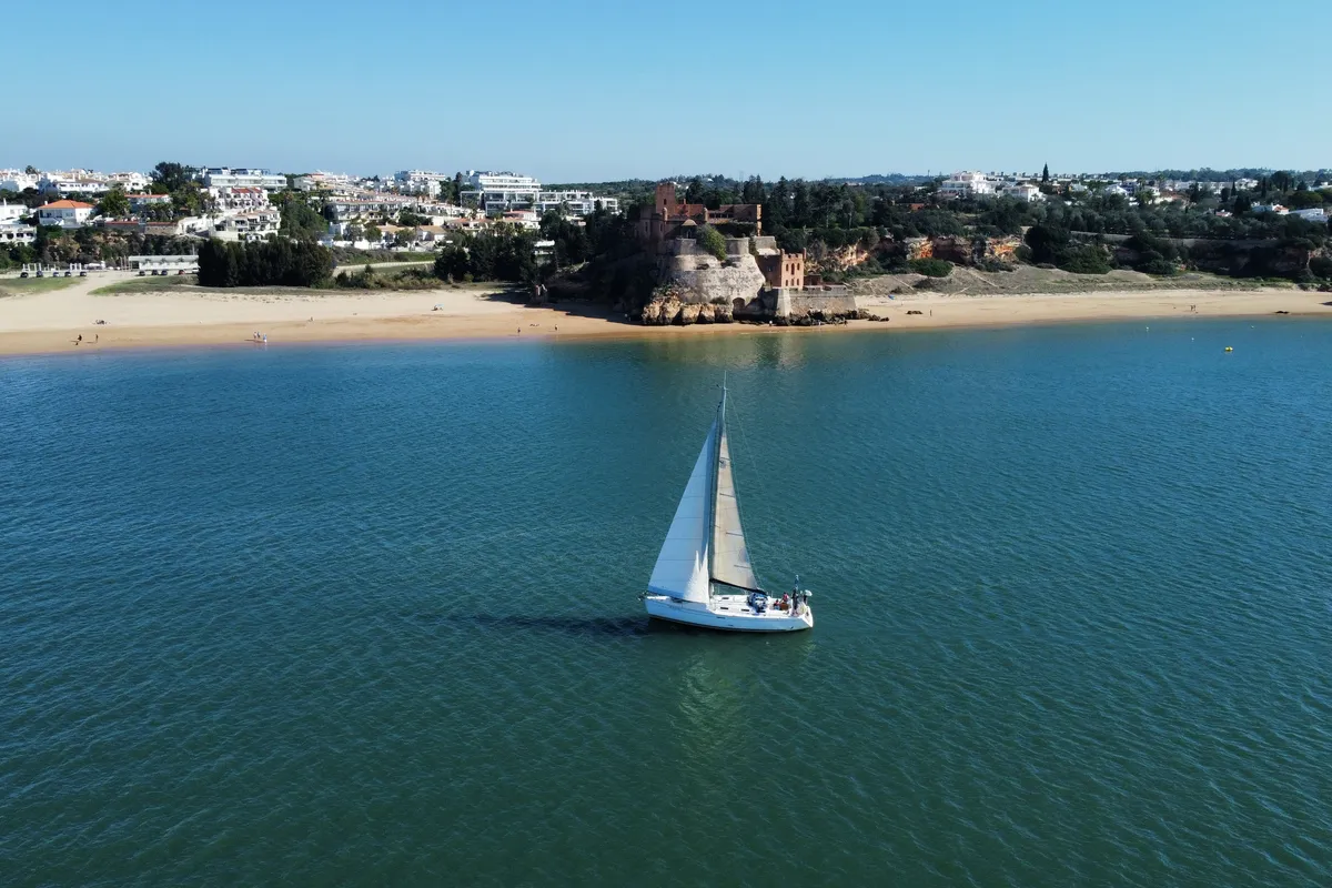 Exterior view of Machimbombo, a Dufour 385 Grand Large sailboat at Portimão, Portugal