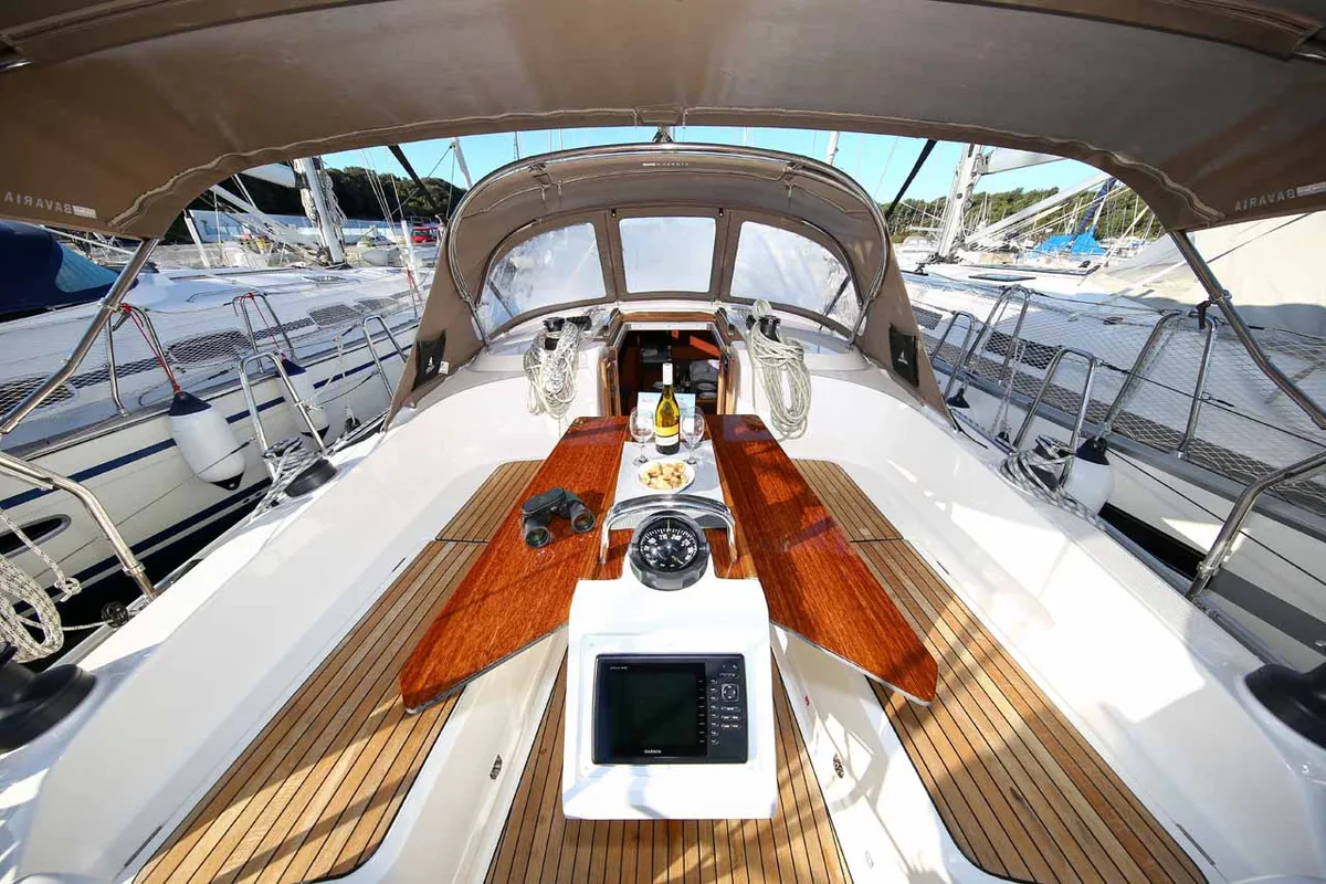 Cockpit of Bella Angelina, a Bavaria Cruiser 37 sailboat at Grad Pula, Croatia