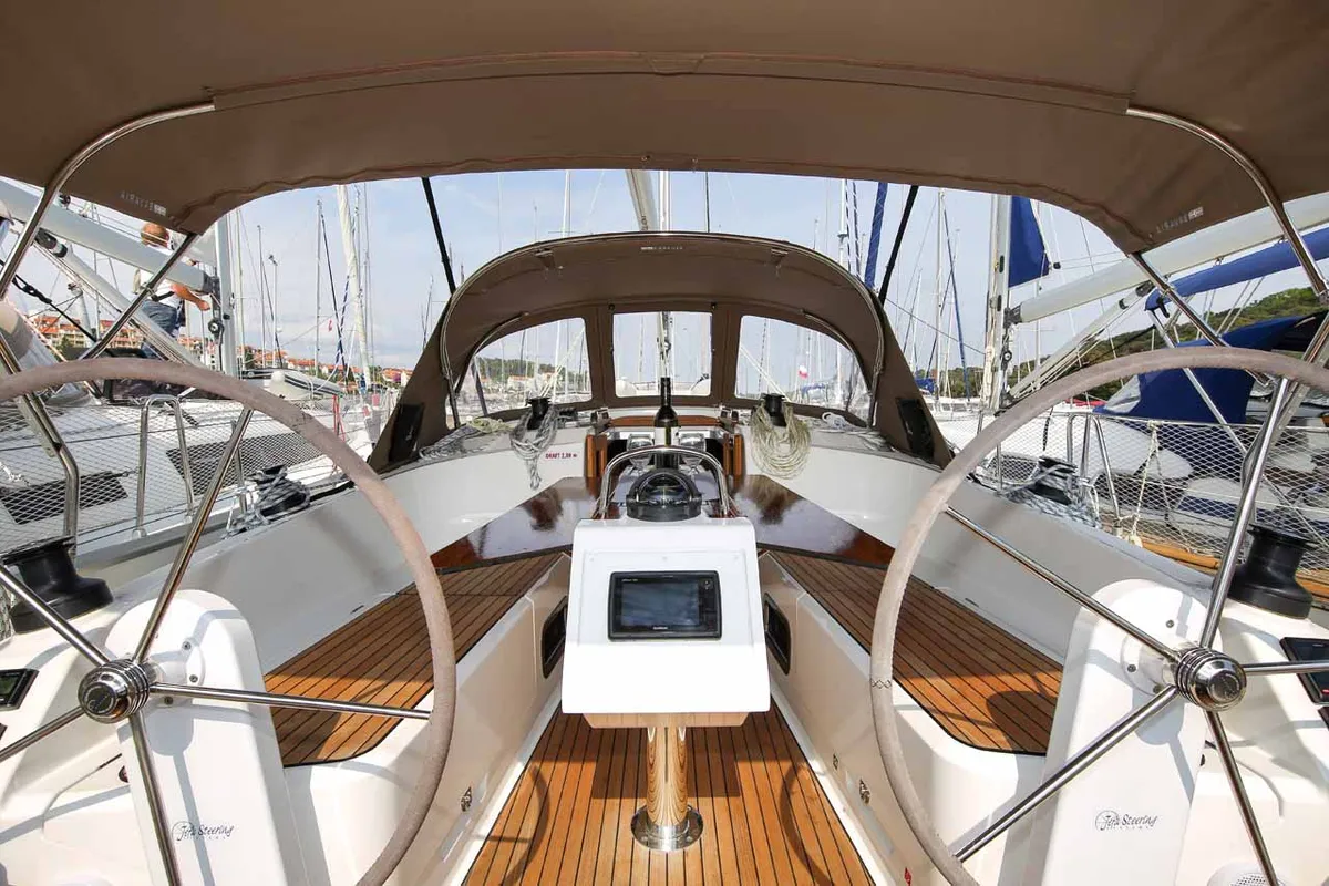 Cockpit of Bella Angelina, a Bavaria Cruiser 37 sailboat at Grad Pula, Croatia
