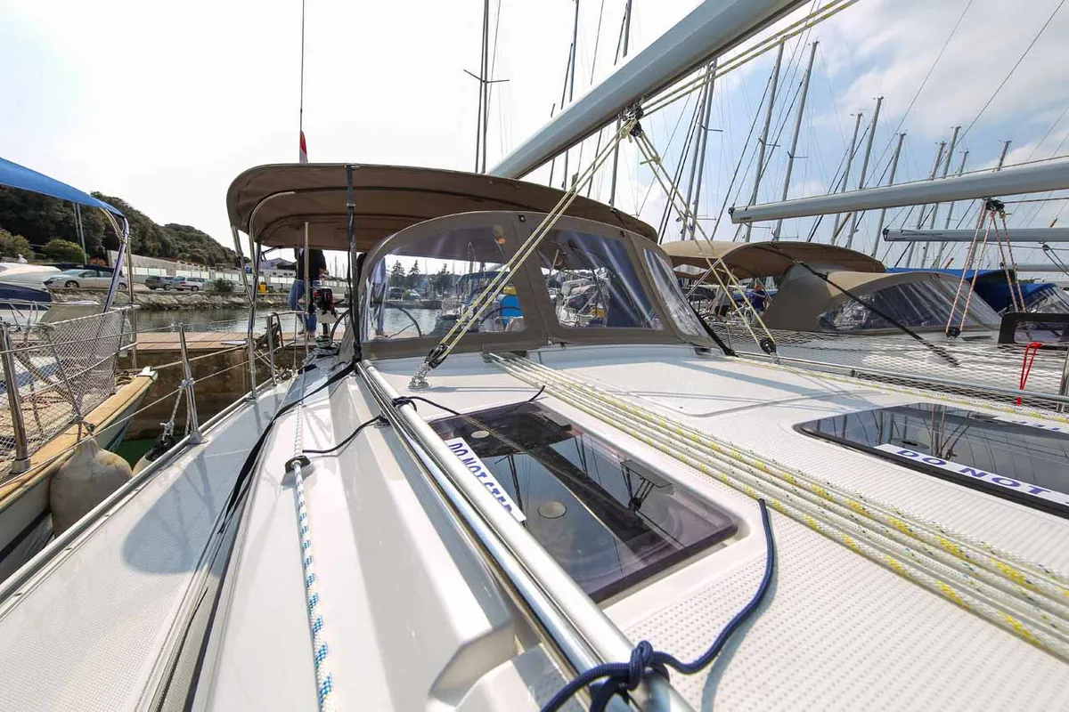 Deck of Bella Angelina, a Bavaria Cruiser 37 sailboat at Grad Pula, Croatia