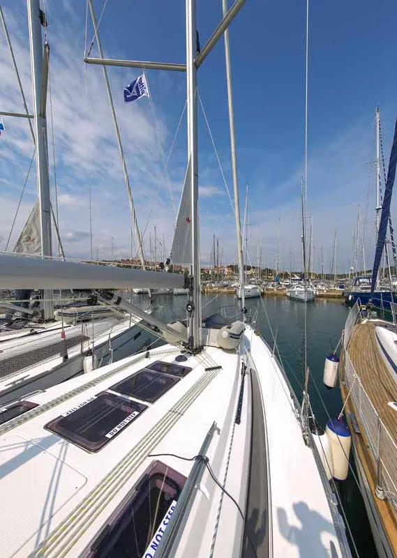 Deck of Bella Angelina, a Bavaria Cruiser 37 sailboat at Grad Pula, Croatia