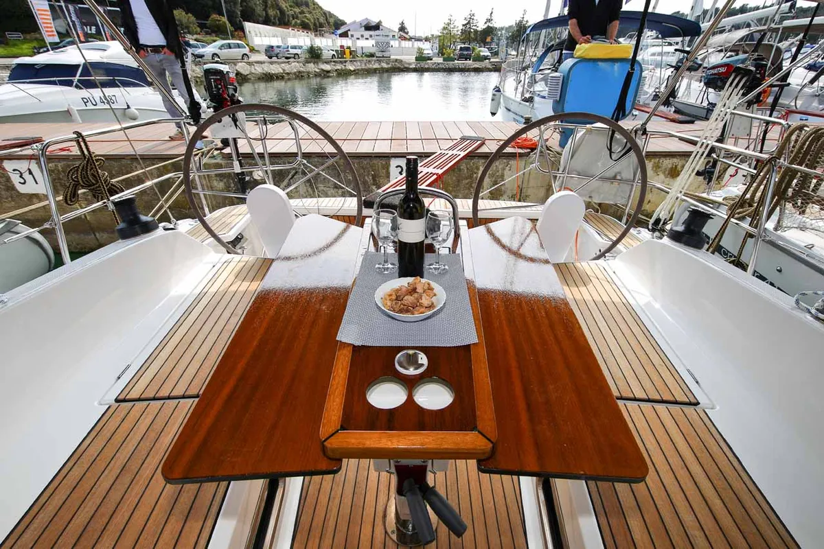 Cockpit of Bella Angelina, a Bavaria Cruiser 37 sailboat at Grad Pula, Croatia