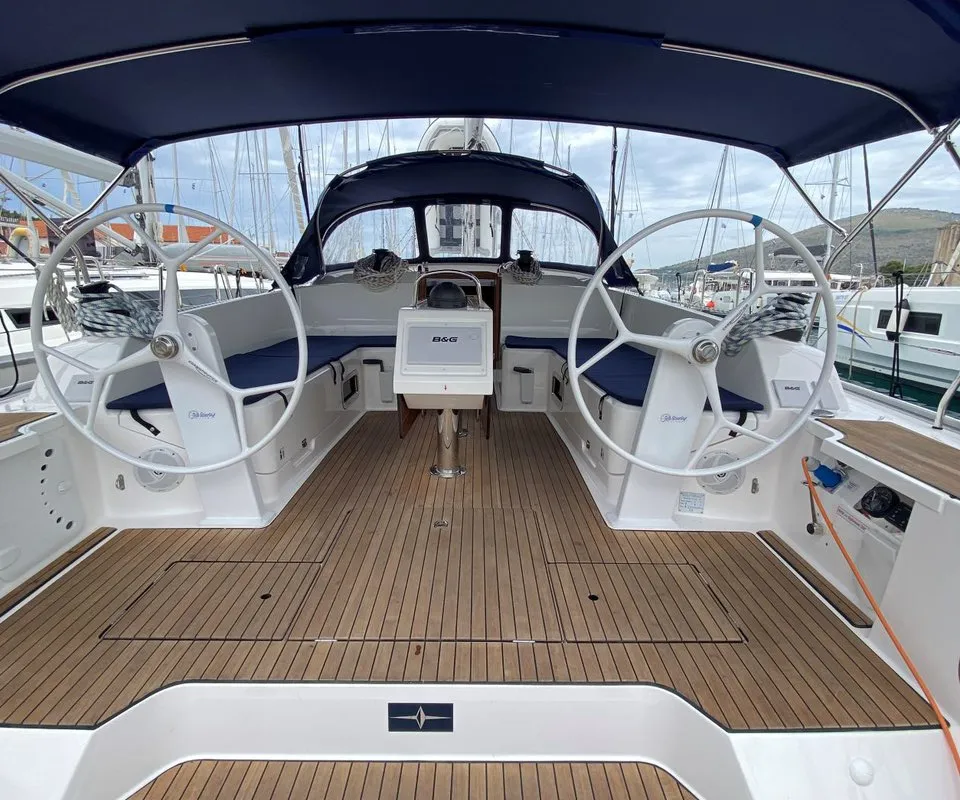 Cockpit of Tess Point, a Bavaria Cruiser 46 sailboat at Split, Croatia