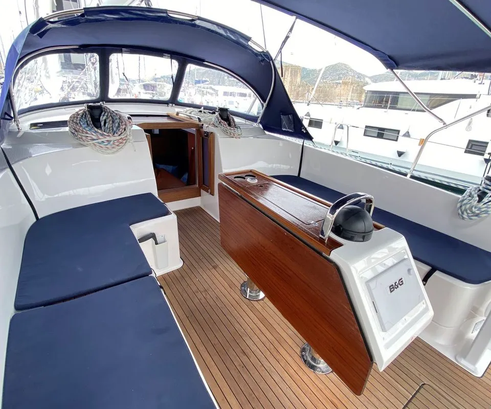 Deck of Tess Point, a Bavaria Cruiser 46 sailboat at Split, Croatia