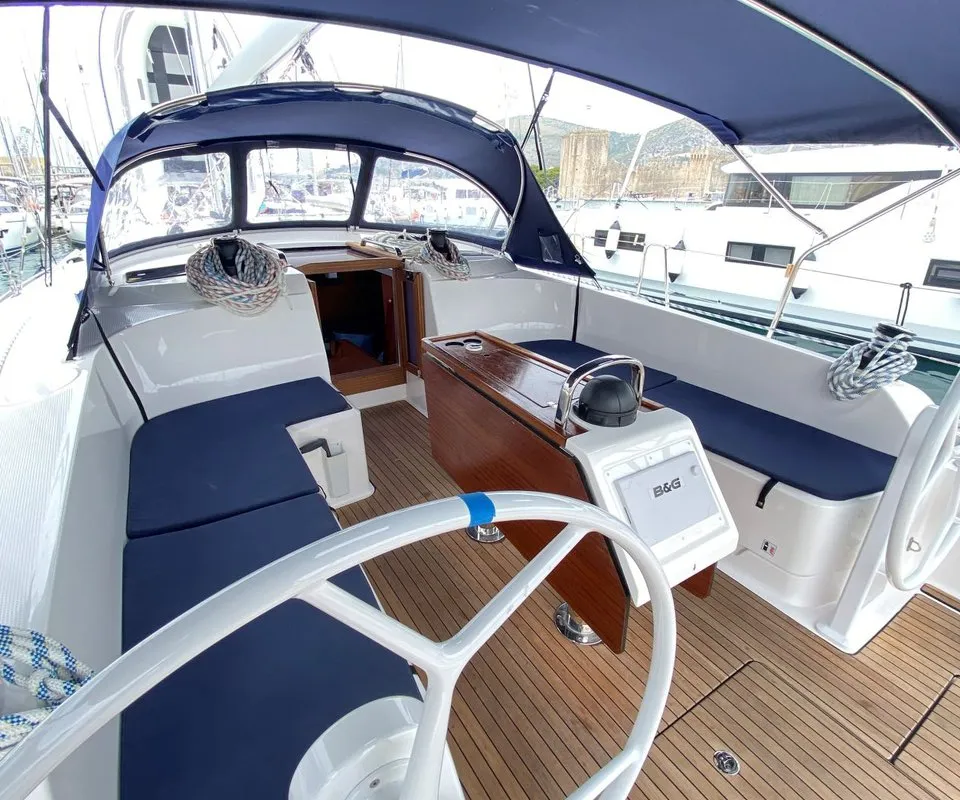 Deck of Tess Point, a Bavaria Cruiser 46 sailboat at Split, Croatia