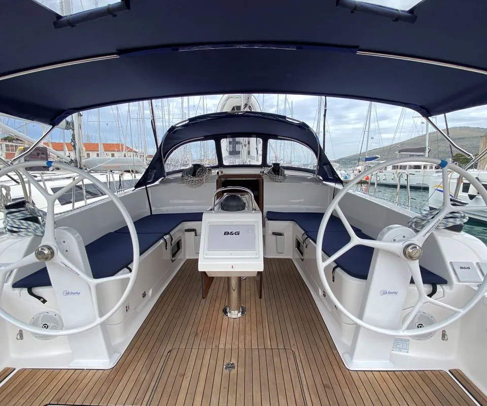 Cockpit of Tess Point, a Bavaria Cruiser 46 sailboat at Split, Croatia