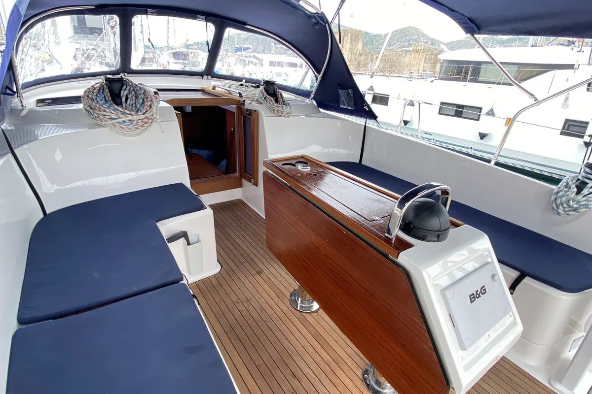 Deck of Tess Point, a Bavaria Cruiser 46 sailboat at Split, Croatia