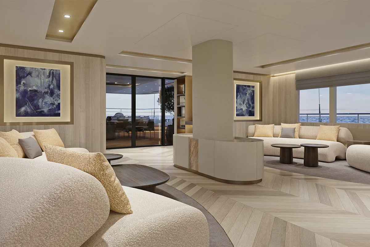 Salon of M/S Ad Astra, a Kolotura M/S Ad Astra motor yacht at Split, Croatia