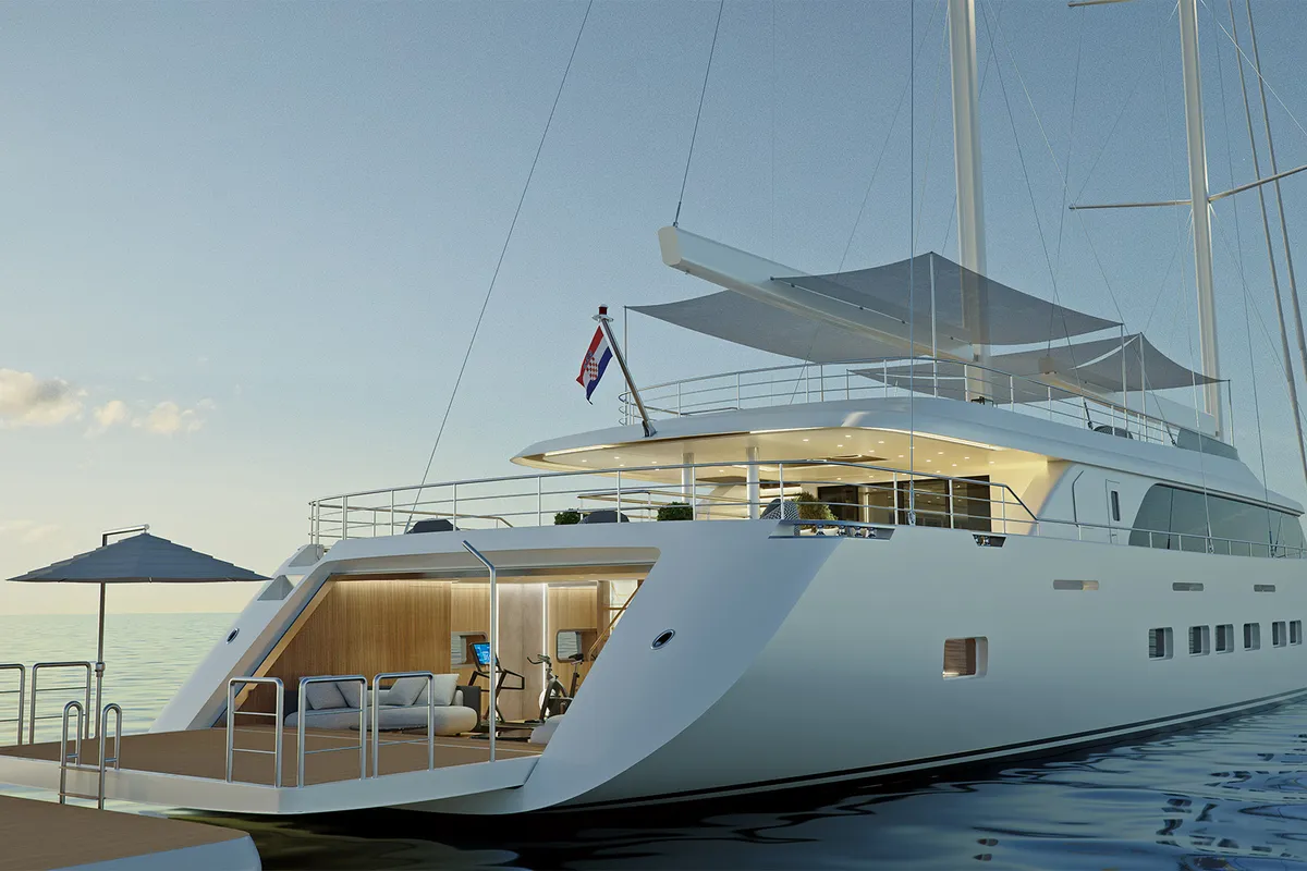 Exterior view of M/S Ad Astra, a Kolotura M/S Ad Astra motor yacht at Split, Croatia