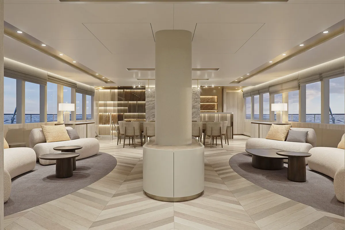 Salon of M/S Ad Astra, a Kolotura M/S Ad Astra motor yacht at Split, Croatia