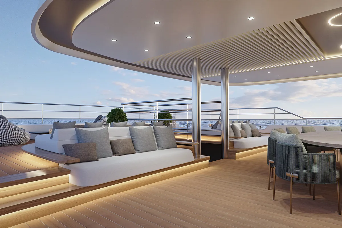 Deck of M/S Ad Astra, a Kolotura M/S Ad Astra motor yacht at Split, Croatia