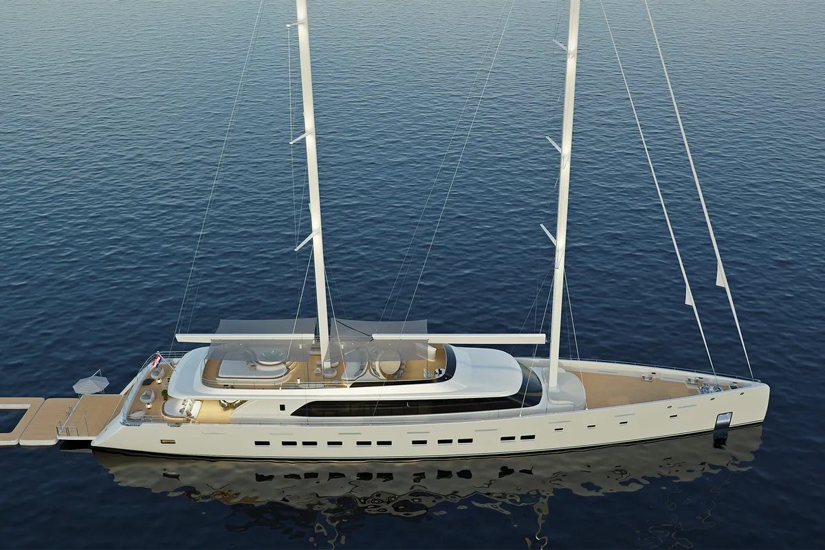 Exterior view of M/S Ad Astra, a Kolotura M/S Ad Astra motor yacht at Split, Croatia