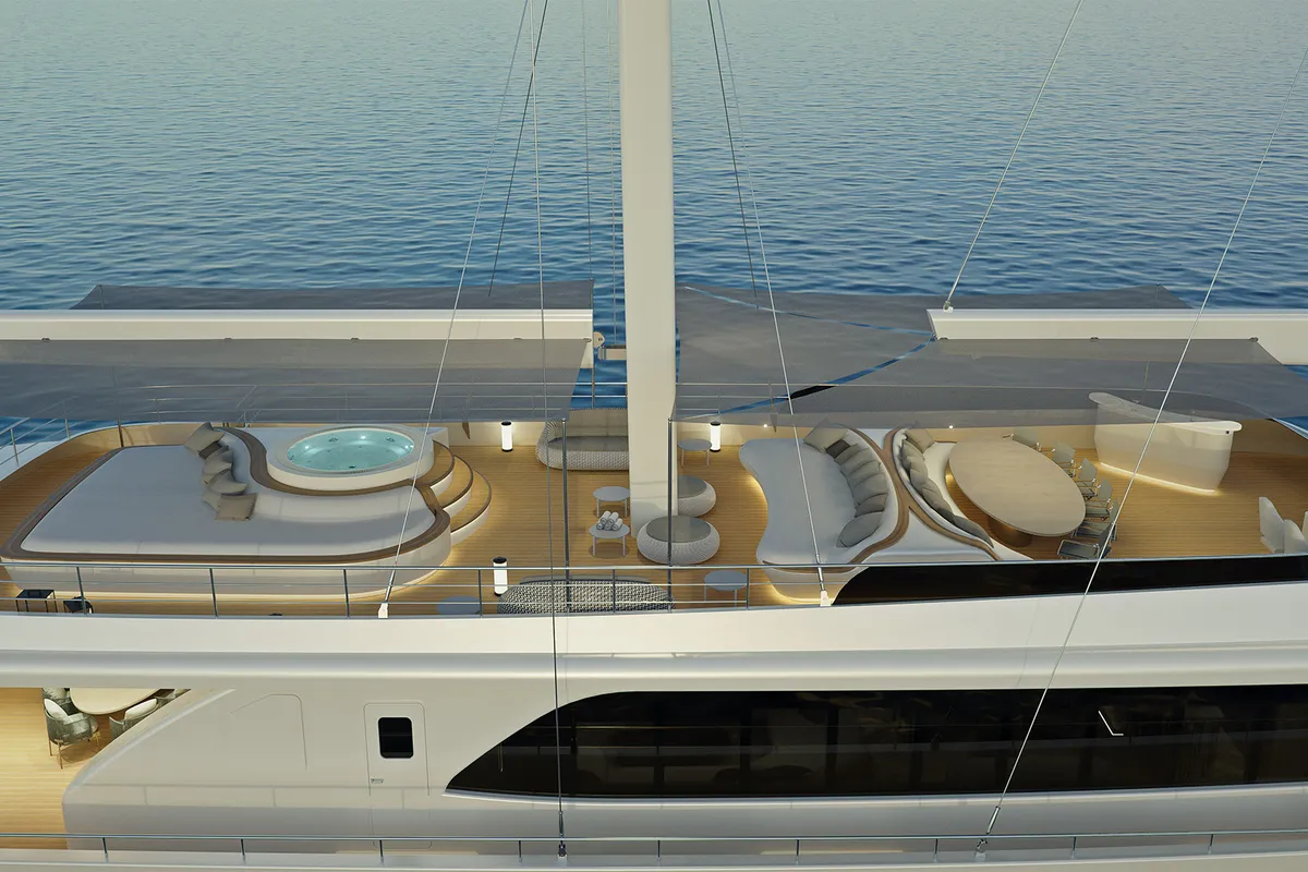 Deck of M/S Ad Astra, a Kolotura M/S Ad Astra motor yacht at Split, Croatia