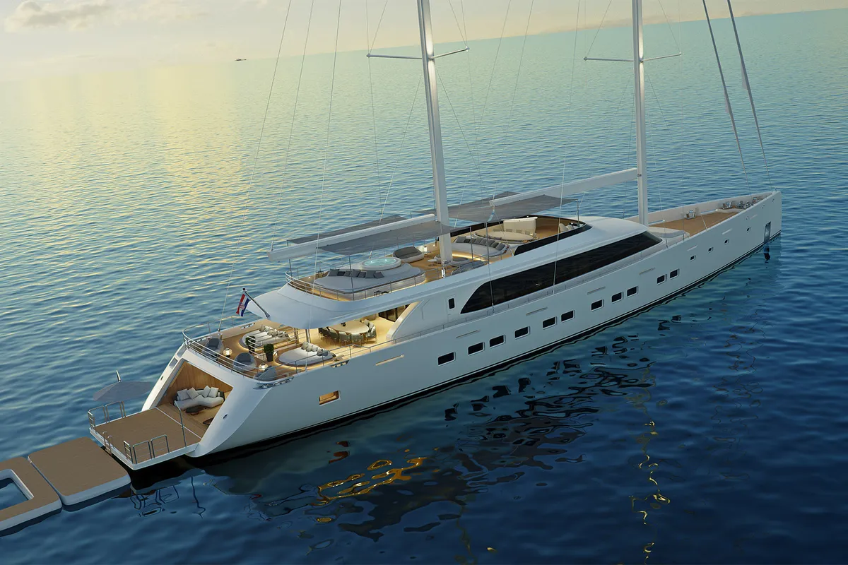 Exterior view of M/S Ad Astra, a Kolotura M/S Ad Astra motor yacht at Split, Croatia