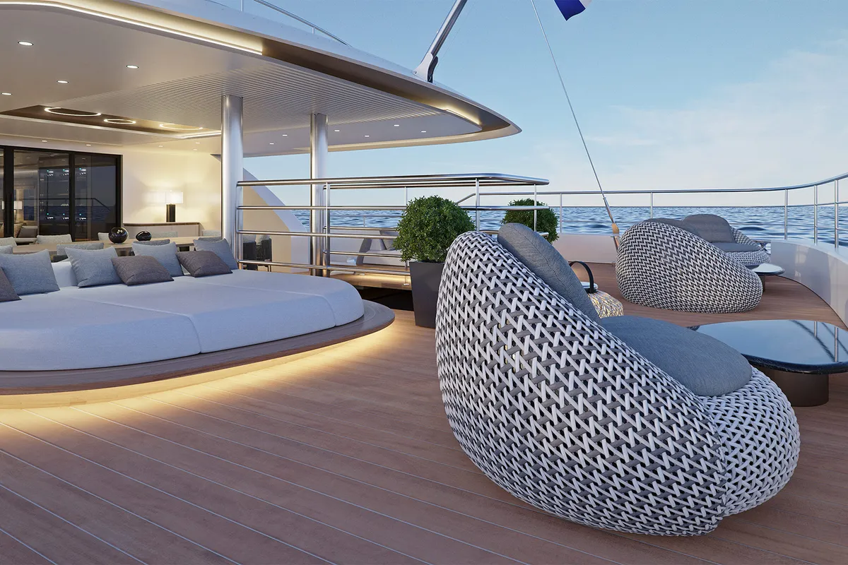 Deck of M/S Ad Astra, a Kolotura M/S Ad Astra motor yacht at Split, Croatia