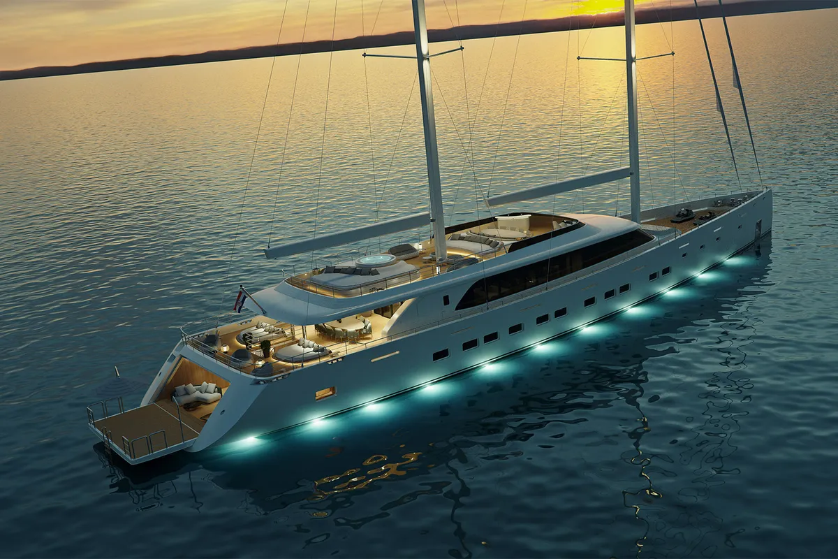 Exterior view of M/S Ad Astra, a Kolotura M/S Ad Astra motor yacht at Split, Croatia