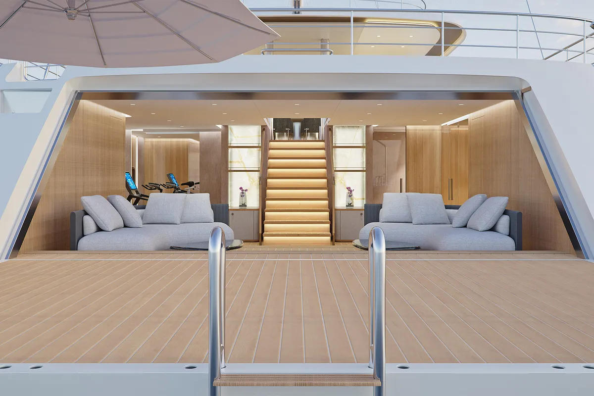 Deck of M/S Ad Astra, a Kolotura M/S Ad Astra motor yacht at Split, Croatia