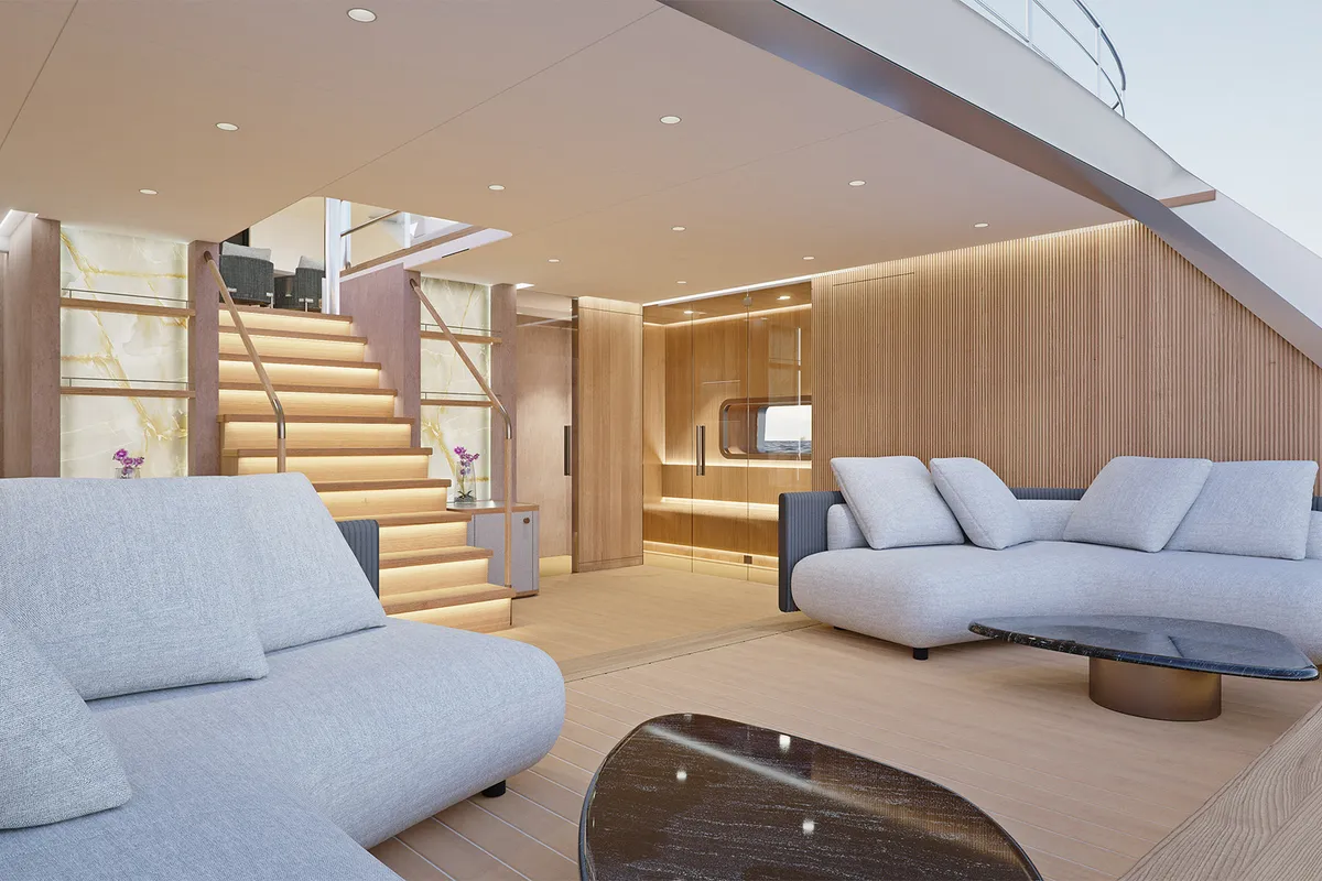 Salon of M/S Ad Astra, a Kolotura M/S Ad Astra motor yacht at Split, Croatia