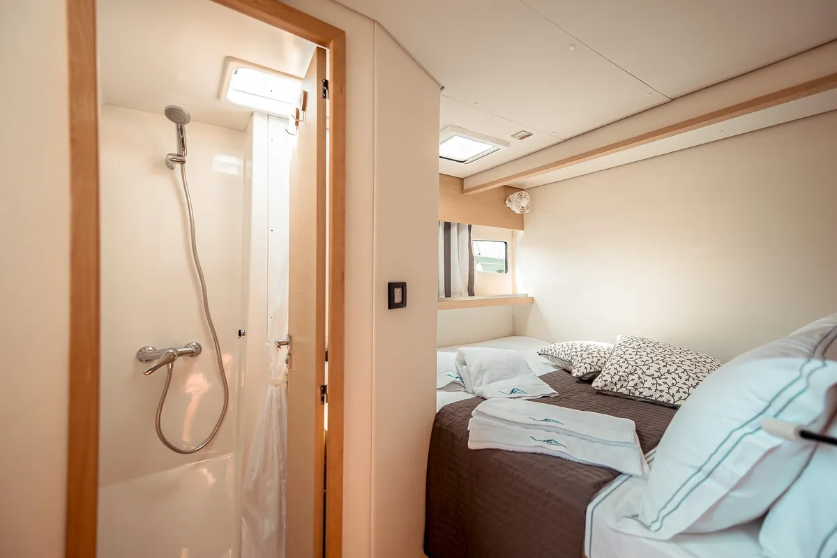 Head on Fountaine Pajot Saba 50, a catamaran at Athens, Greece