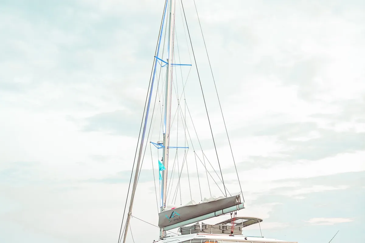 Exterior view of Fountaine Pajot Saba 50, a catamaran at Athens, Greece
