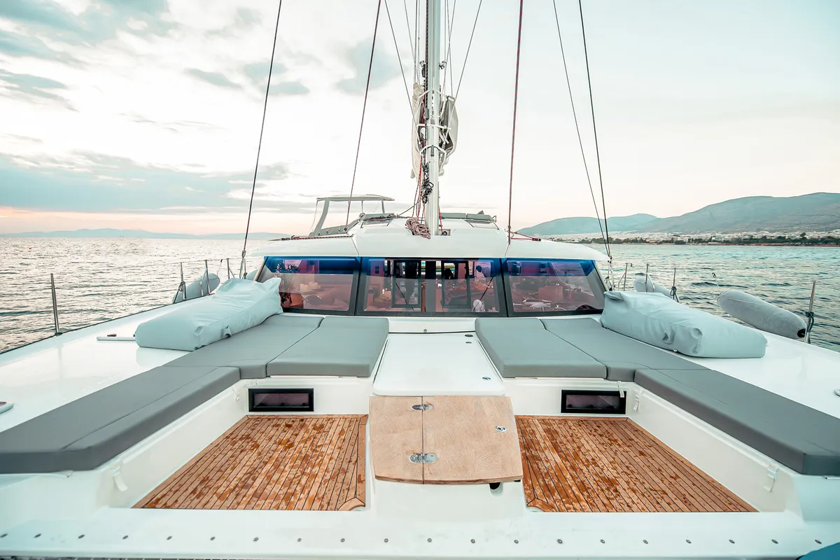 Deck of Fountaine Pajot Saba 50, a catamaran at Athens, Greece