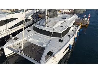 Exterior view of Fountaine Pajot Elba 45, a catamaran at Marmaris, Turkey