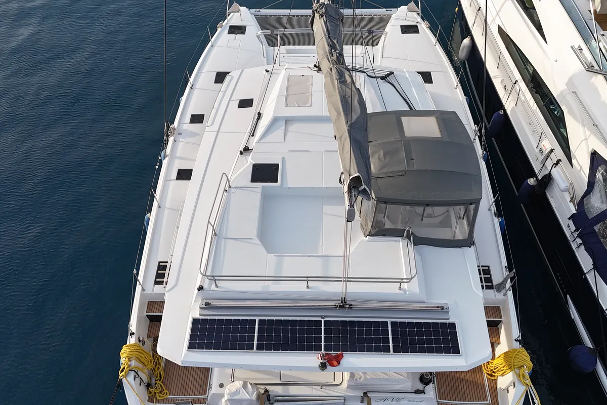 Exterior view of Fountaine Pajot Elba 45, a catamaran at Marmaris, Turkey