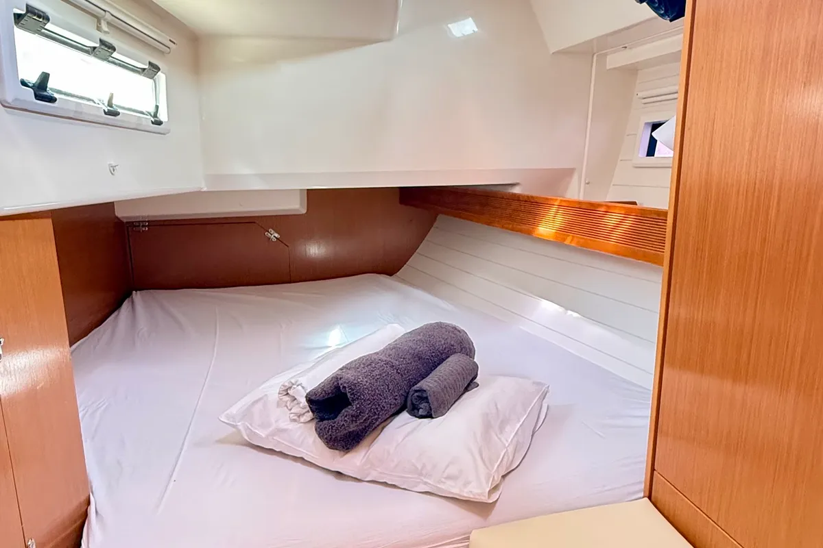 Cabin on Paola, a Bavaria 40 Cruiser sailboat at Kavala, Greece