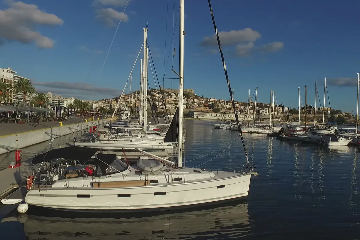 Exterior view of Paola, a Bavaria 40 Cruiser sailboat at Kavala, Greece