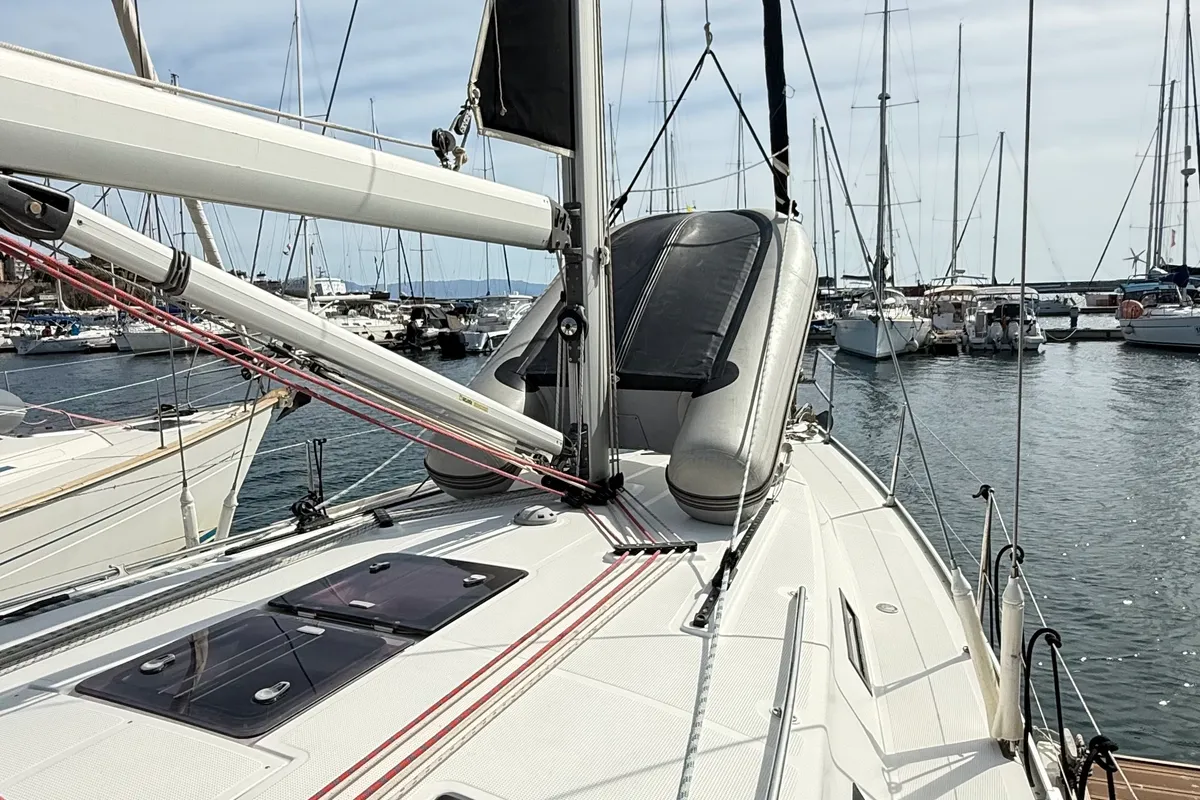 Deck of Paola, a Bavaria 40 Cruiser sailboat at Kavala, Greece