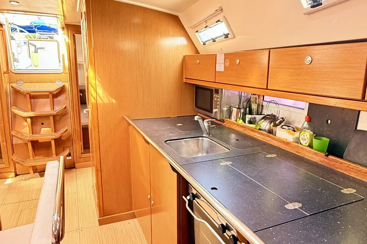 Galley of Paola, a Bavaria 40 Cruiser sailboat at Kavala, Greece