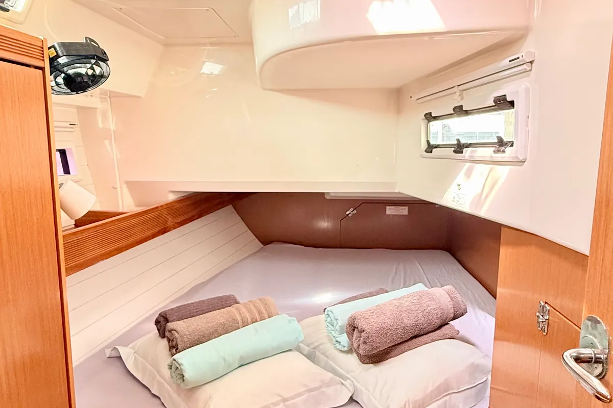 Cabin on Paola, a Bavaria 40 Cruiser sailboat at Kavala, Greece