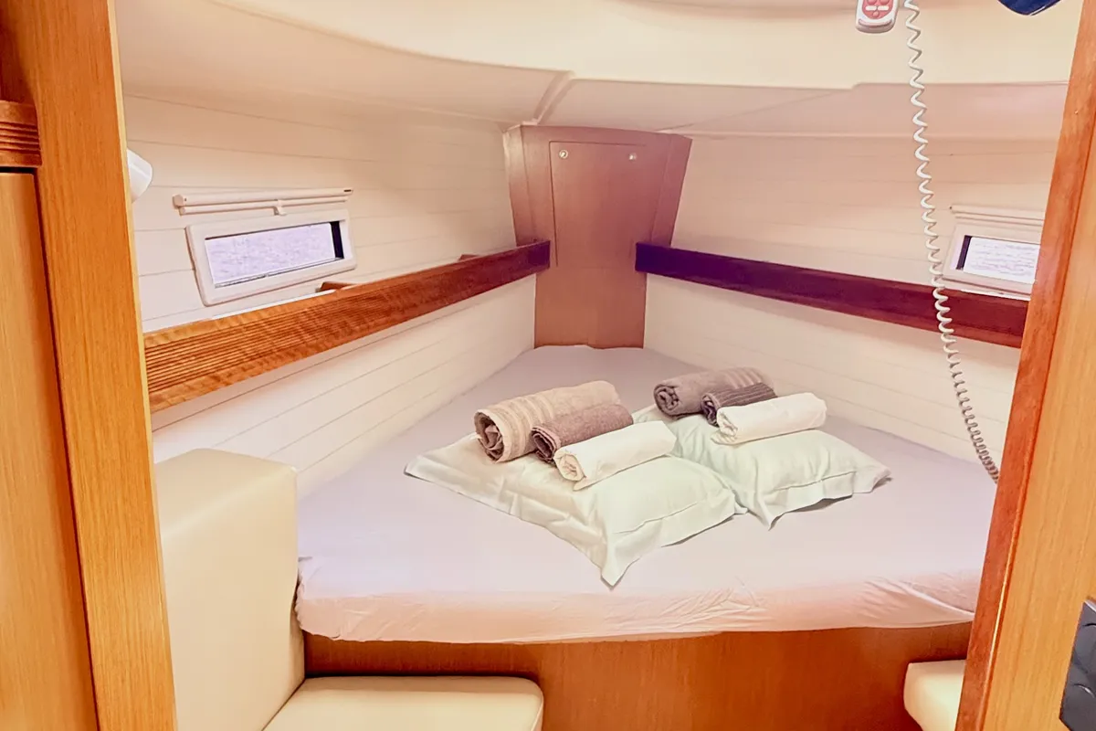Cabin on Paola, a Bavaria 40 Cruiser sailboat at Kavala, Greece