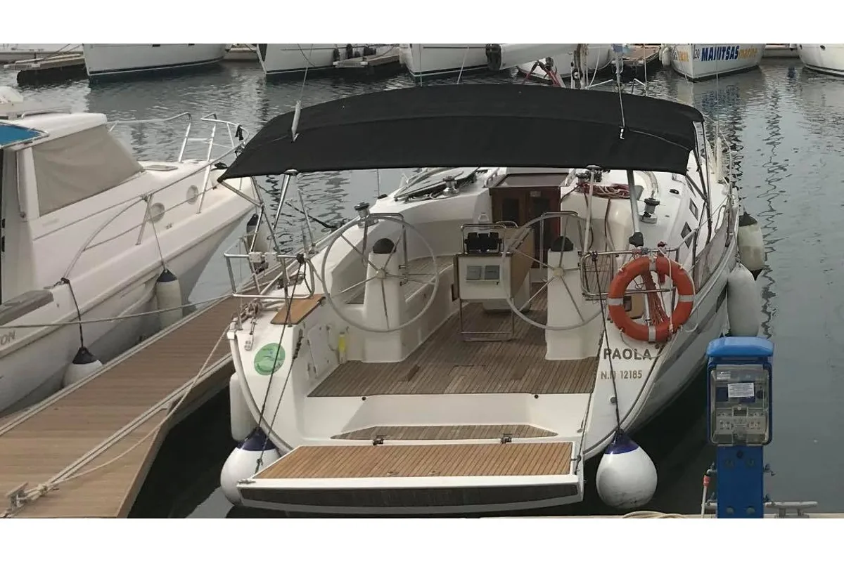 Cockpit of Paola, a Bavaria 40 Cruiser sailboat at Kavala, Greece
