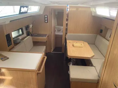 Salon of Sirius-Ada, a Bavaria C38 sailboat at Fethiye, Turkey