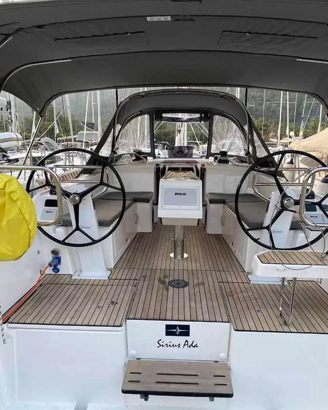 Cockpit of Sirius-Ada, a Bavaria C38 sailboat at Fethiye, Turkey
