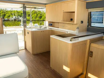 Galley of Seaduction, a Aquila 42 catamaran at Lavrion, Greece