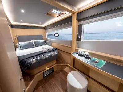 Cabin on Seaduction, a Aquila 42 catamaran at Lavrion, Greece
