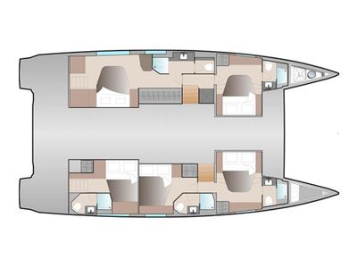 Floor plan of Celestia - A/C, Generator, Water maker, a Fountaine Pajot Aura 51 catamaran at Castellammare di Stabia, Italy