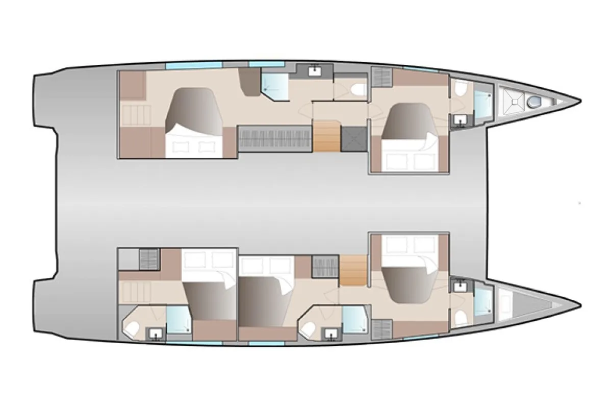 Floor plan of Celestia - A/C, Generator, Water maker, a Fountaine Pajot Aura 51 catamaran at Castellammare di Stabia, Italy