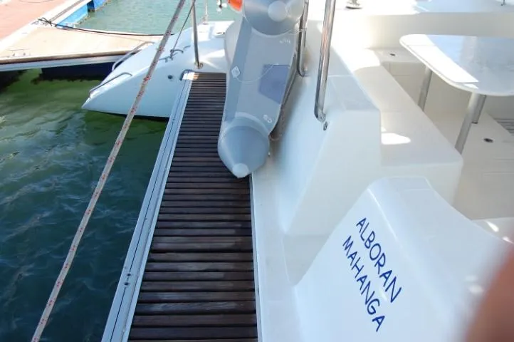 Deck of Alboran Mahanga (Majorca), a Voyage 440 catamaran at es Jonquet, Spain
