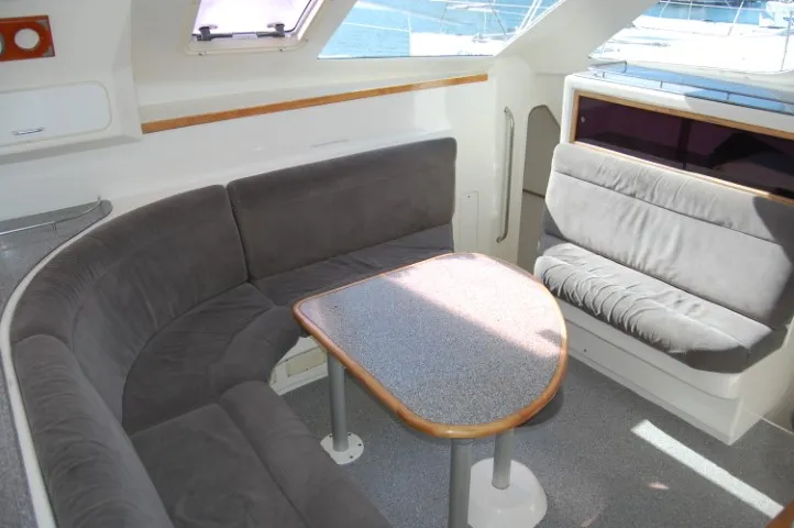 Salon of Alboran Mahanga (Majorca), a Voyage 440 catamaran at es Jonquet, Spain