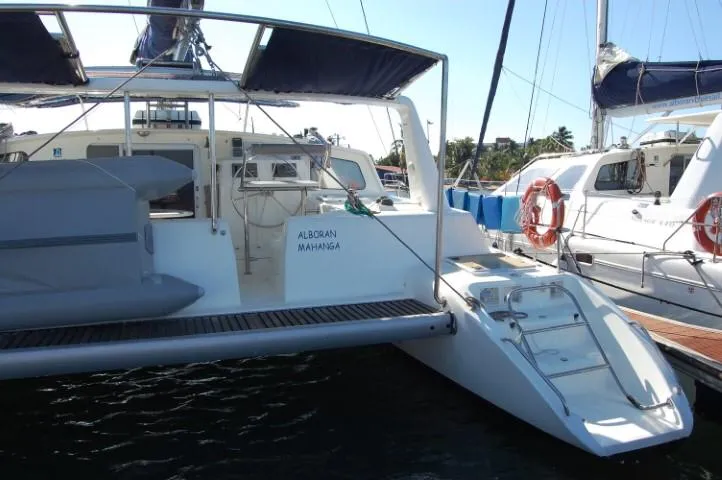 Exterior view of Alboran Mahanga (Majorca), a Voyage 440 catamaran at es Jonquet, Spain