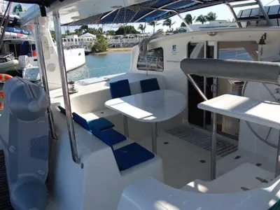 Deck of Alboran Mahanga (Majorca), a Voyage 440 catamaran at es Jonquet, Spain