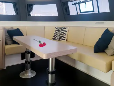Salon of Danai, a Dufour 48 Catamaran catamaran at Agios Stefanos, Greece